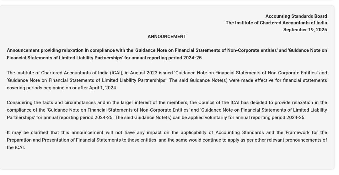 ICAI Financial Reporting Relief