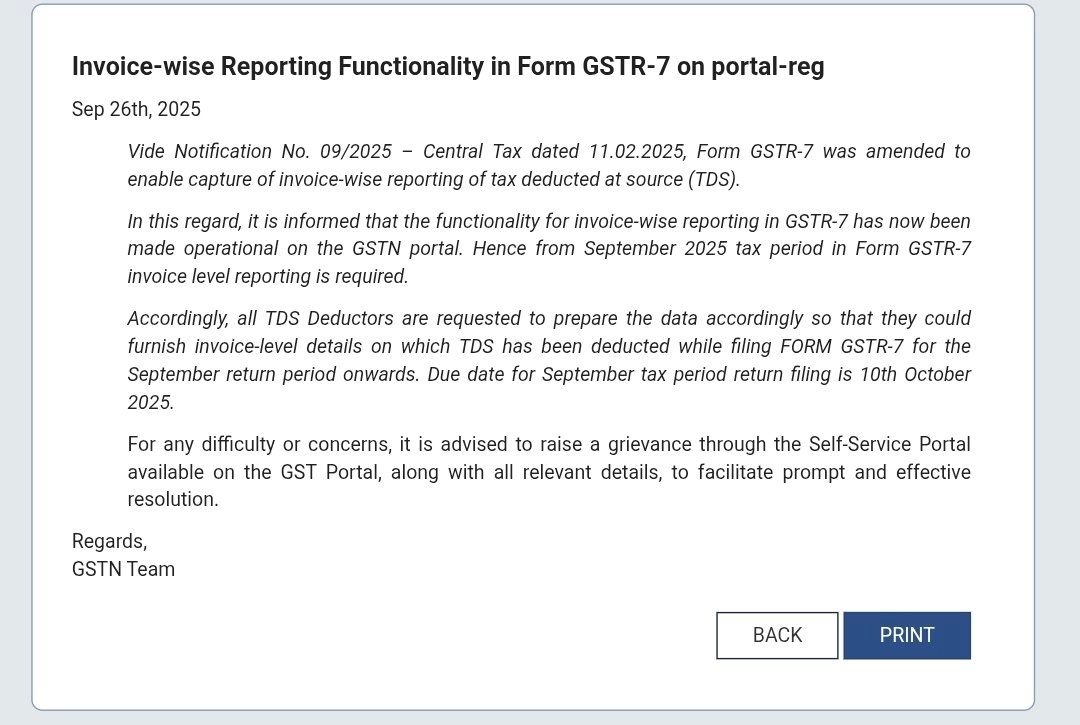 GSTR-7 Invoice Reporting Banner