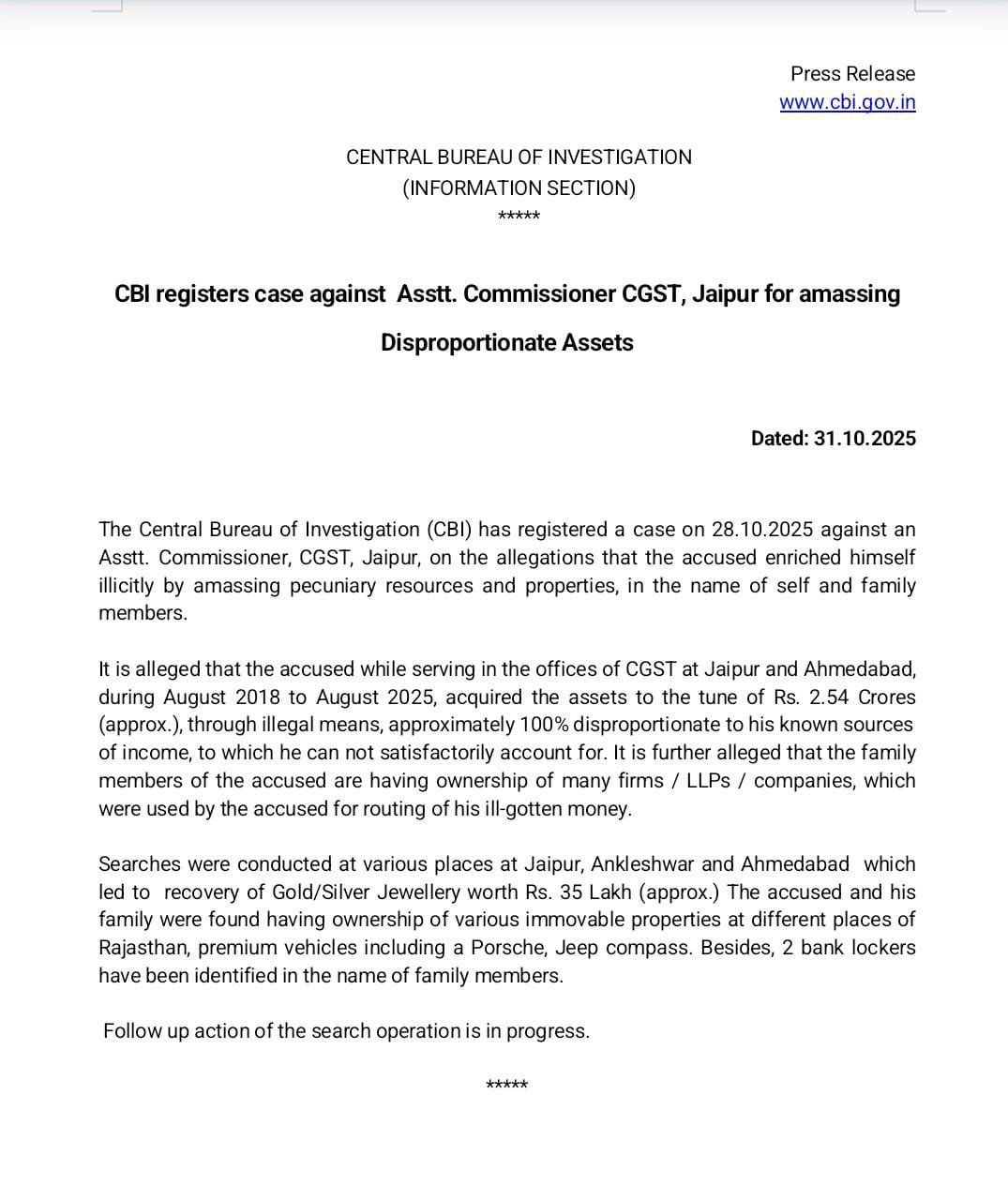 CBI Books CGST Officer