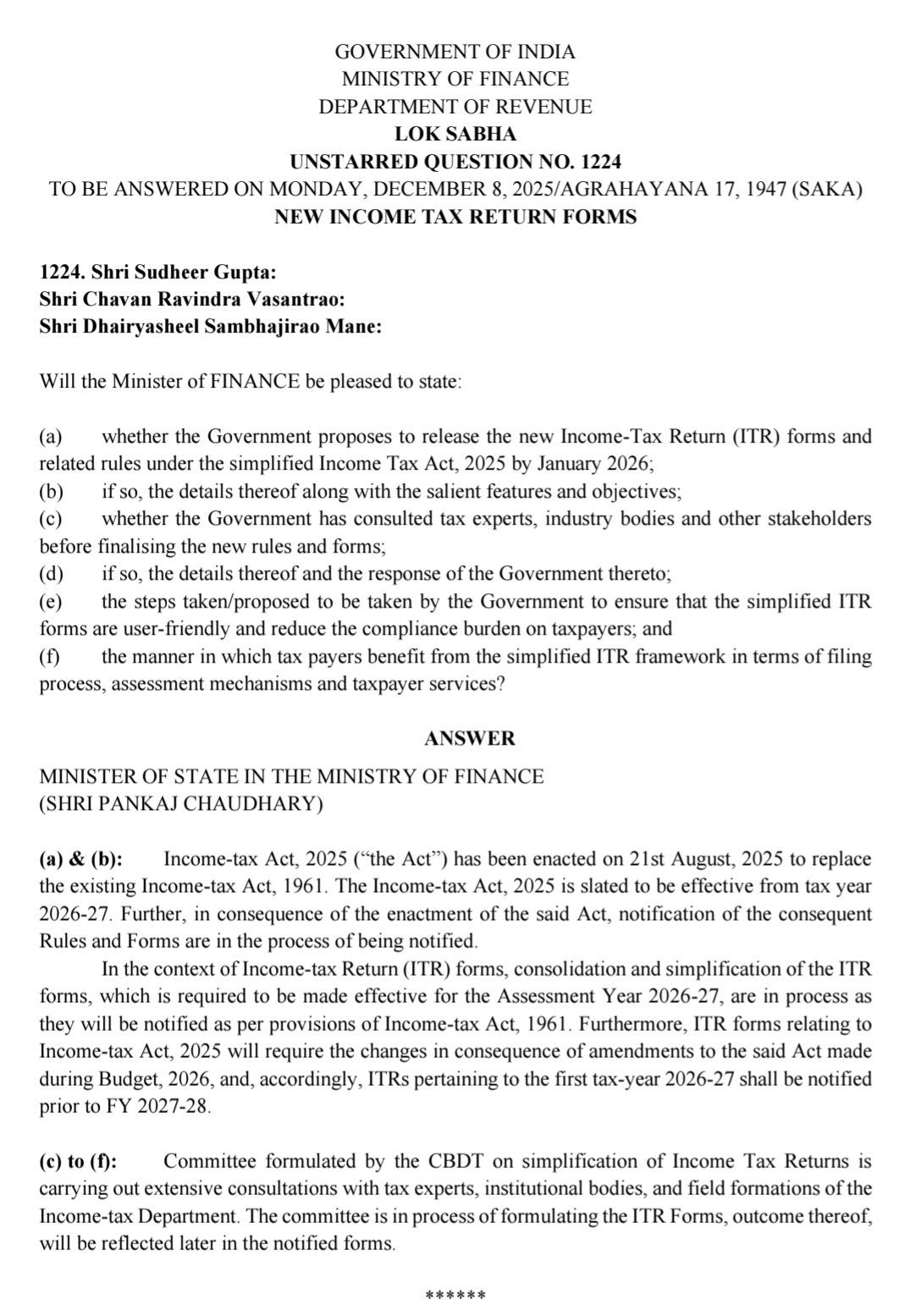 New ITR Forms Announcement