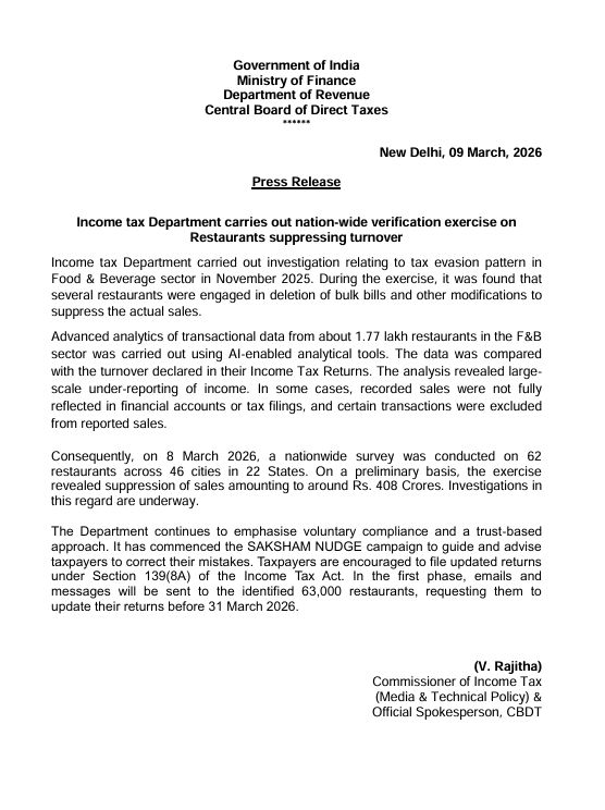 Income Tax Department Advisory
