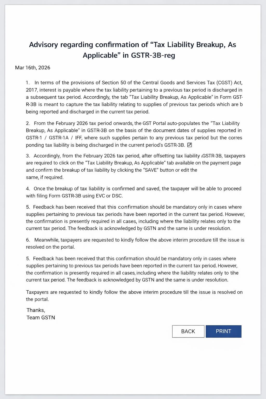 GSTR-3B Advisory Update February 2026
