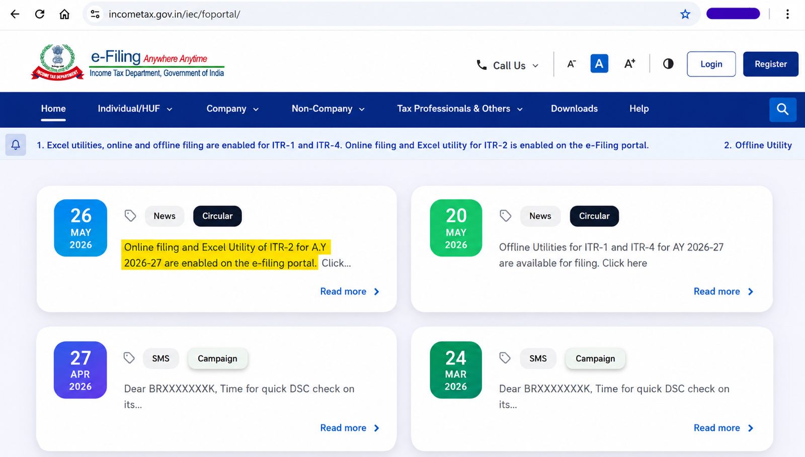 Income Tax Return ITR-2 Filing Assessment Year 2026-27