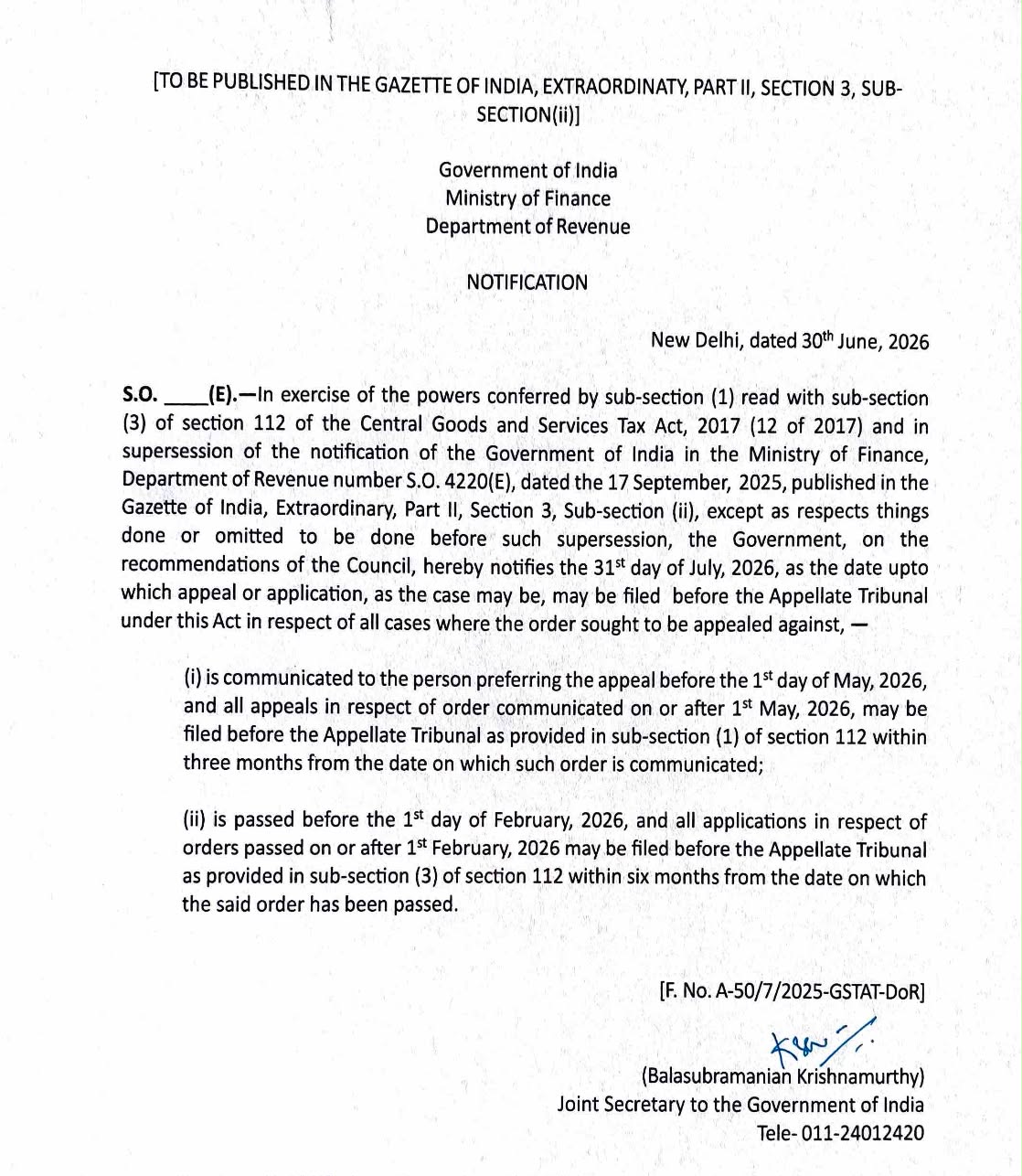 GSTAT Notification Update