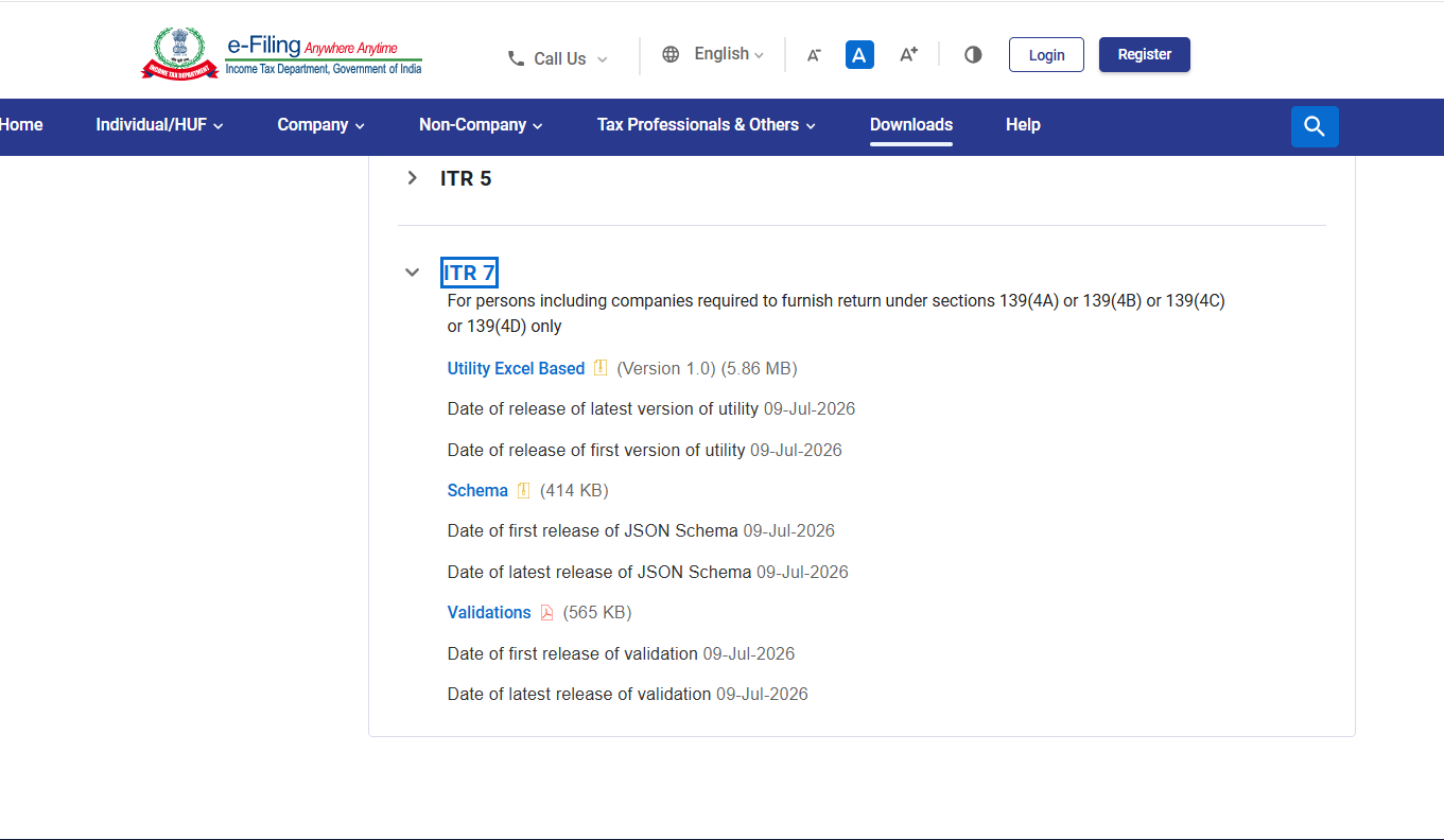 ITR-7 Excel Utility for AY 2026-27