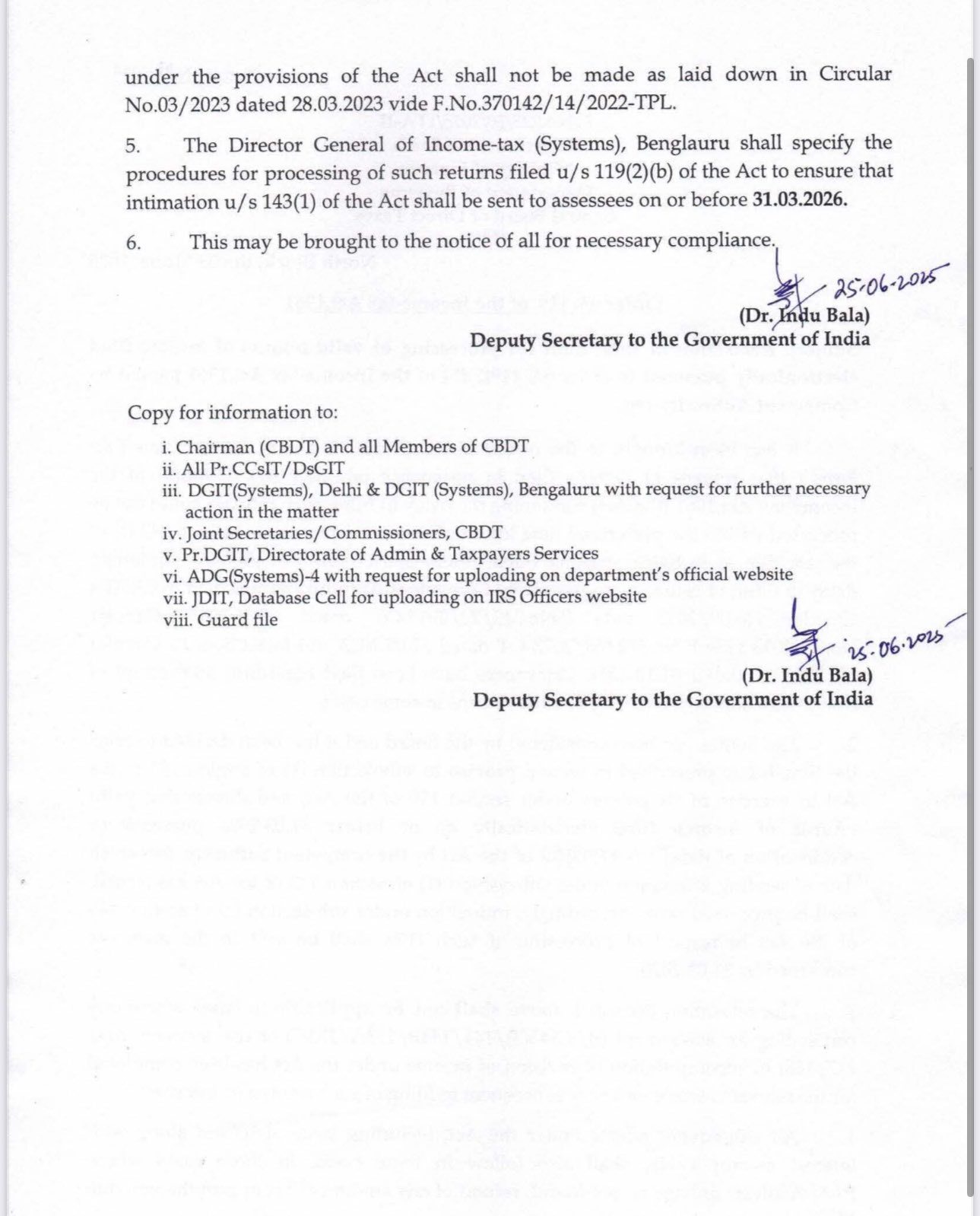 Circular Part 2 - CBDT Relaxation of Time Limit for ITR Processing
